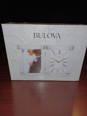 Bulova Silver and White Dual Photo Frame Clock